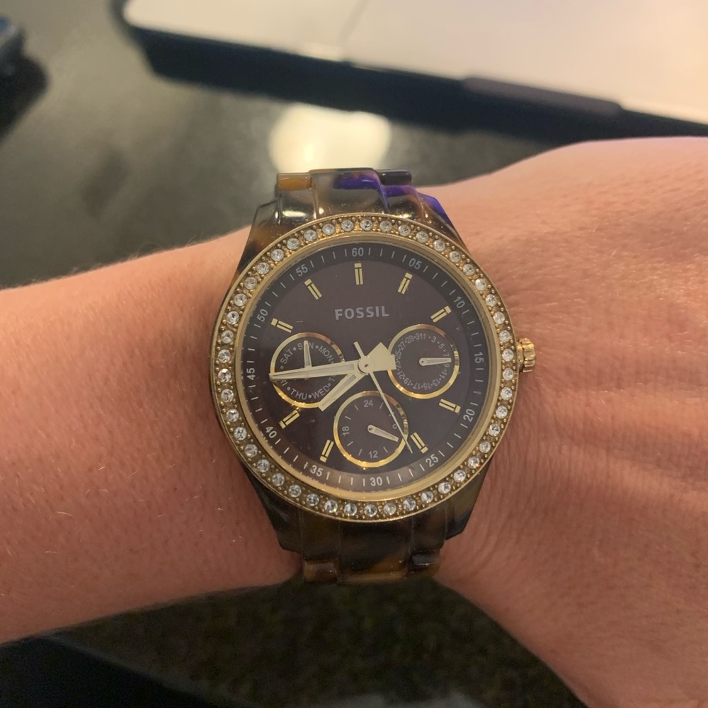 Tortoise acetate fossil watch